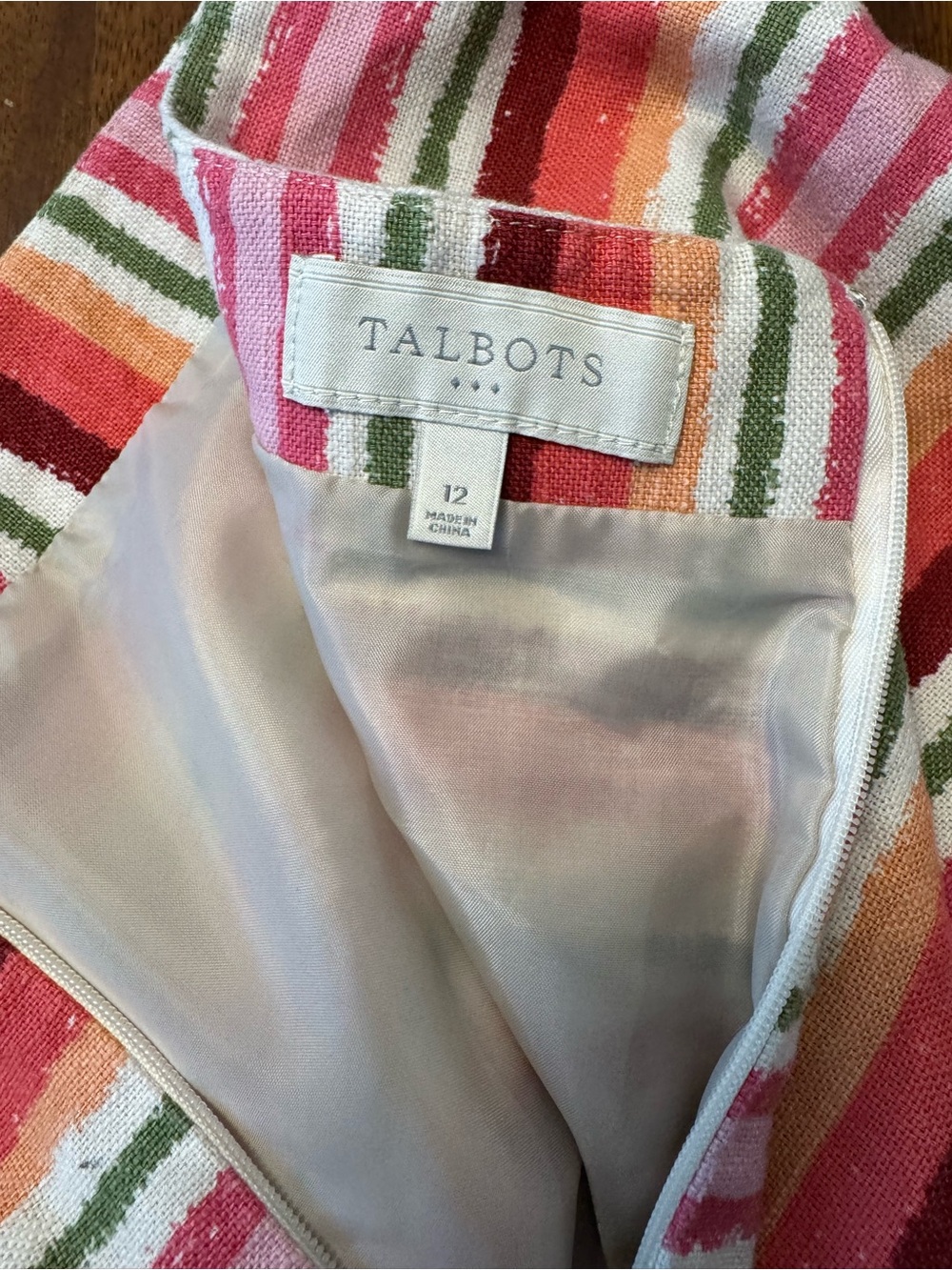 Talbots Striped Linen Blend Skirt Size 12 Pink Orange Green Preppy Summer - Picture 3 of 5